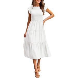 Women's Rayon Summery Tiered A-Line Dress Flutter Sleeve Casual